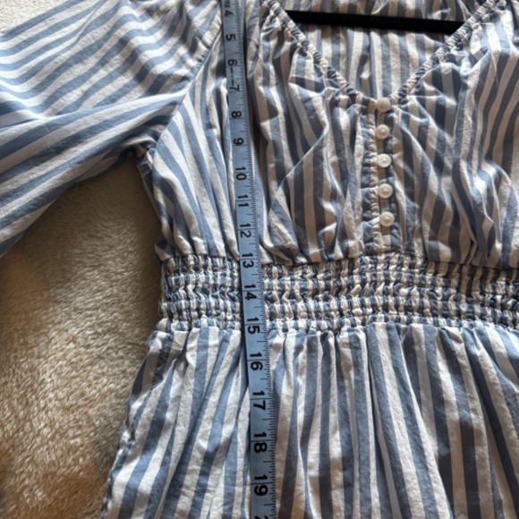 J. Crew V-neck Smocked Waist Top, Size extra small, black and white stripes - Picture 9 of 12